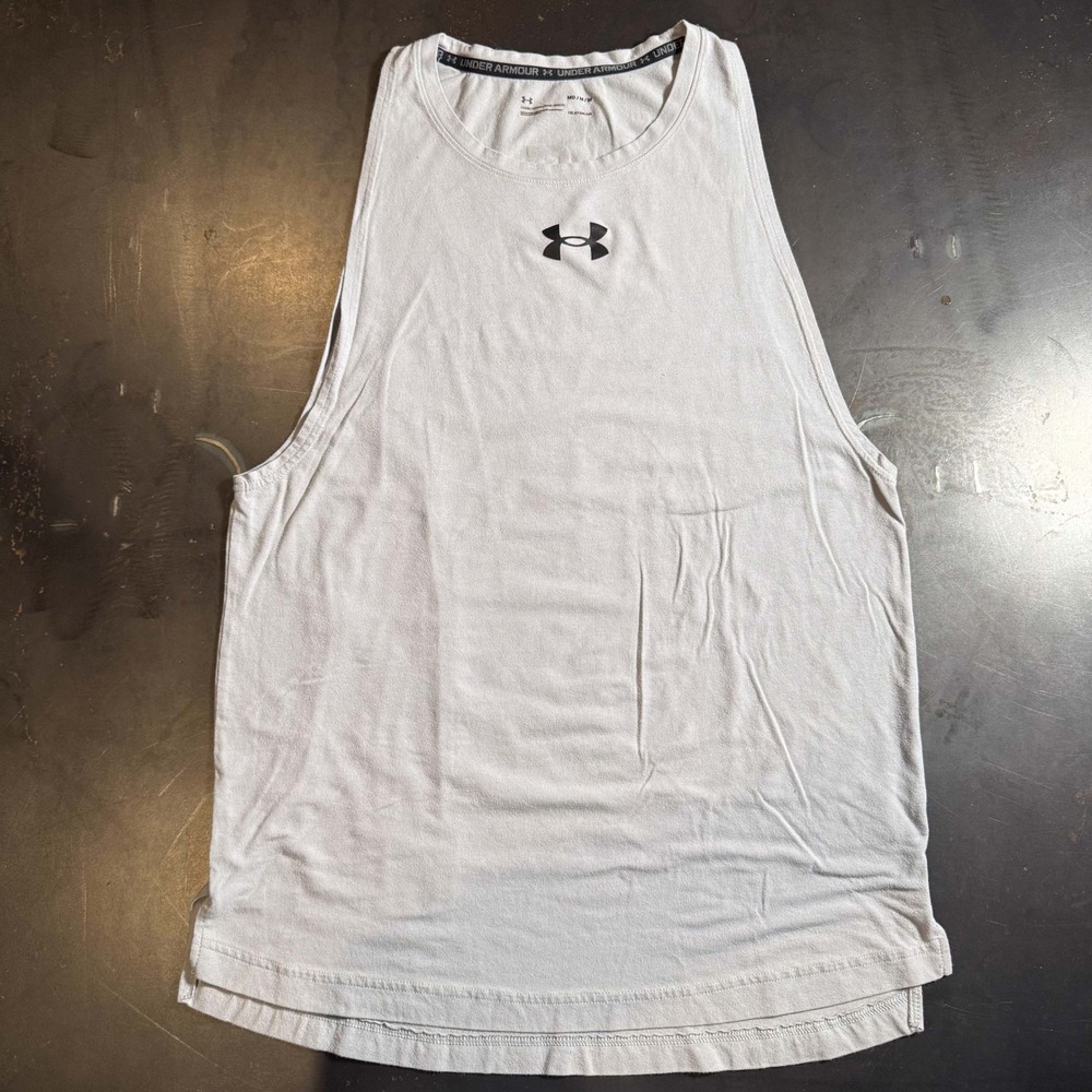 Under Armour Heatgear Muscle Tank Gray Medium Center Logo Vertical Back Hit - Picture 3 of 8